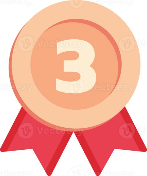 Bronze medal with number three. Award medal with ribbon. Victory ...