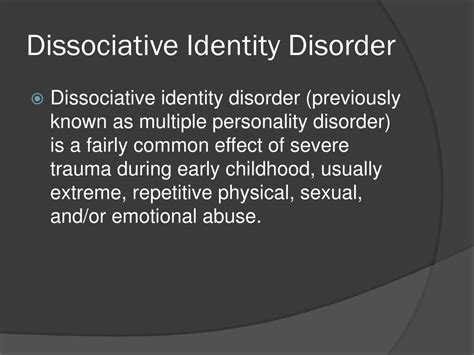 PPT - Dissociative Identity Disorder (Multiple Personality Disorder ...