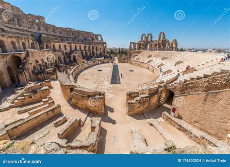 Amphitheatre Of El Jem In Tunisia. Amphitheatre Is In The Modern-day City Of El Djem, Tunisia ...