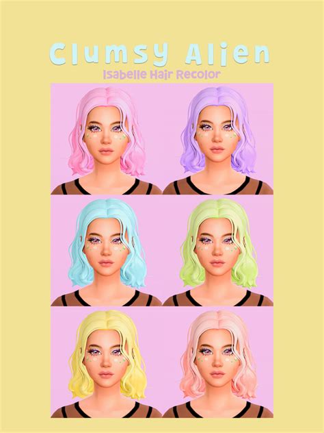 Clumsy Alien Isabelle Hair Recolor | Kawaii Whims | Mint hair, Blue and pink hair, Sims 4 children