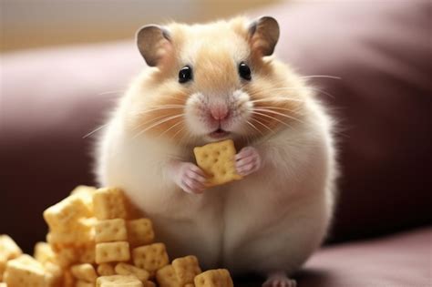 Premium AI Image | cute hamster inside eating crackers on the sofa