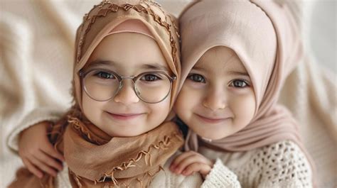 Portrait Of Happy two Muslim sisters | Premium AI-generated image