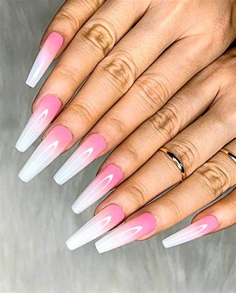 Try these Pink and White Coffin Ombre Nails for a Chic and Trendy Look!