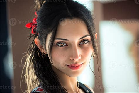 joven latina Hispano Moda modelo mujer con marrón largo pelo y Perfecto