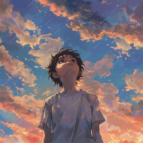 anime boy     sky  clouds   background premium