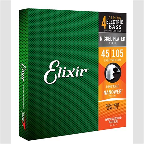 Elixir 14077 Nanoweb Medium 4-String Electric Bass Strings- (45-105)