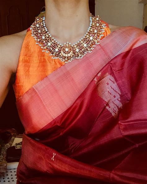 silk saree blouse designs find simple   neck silk saree