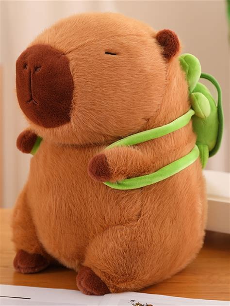 Capybara Stuffed Animal, Cute Capybara Plush Carrying A Turtle Toy ...