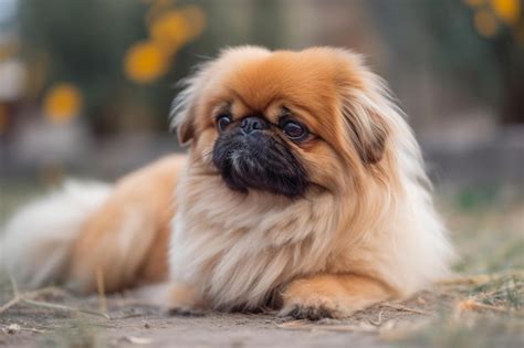 Premium Photo | Adorable small fluffy ginger pekingese dog with a long ...