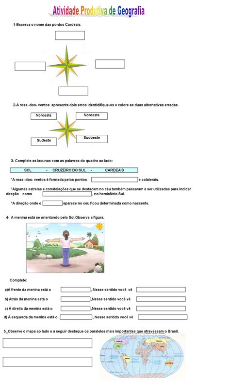Pontos Cardeais E Colaterais - Pedagógiccos: Pontos cardeais e colaterais: atividades - parte 1