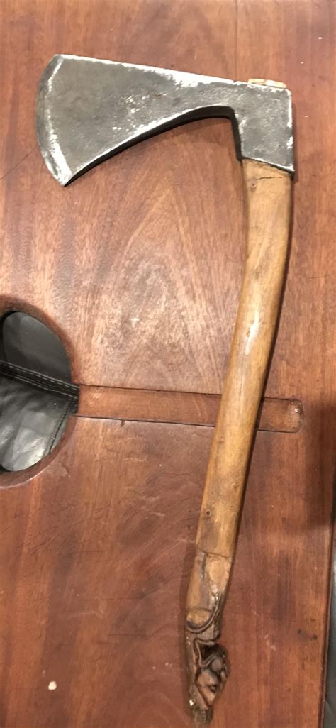 update put  hand carved pommel handle   french trade tomahawk