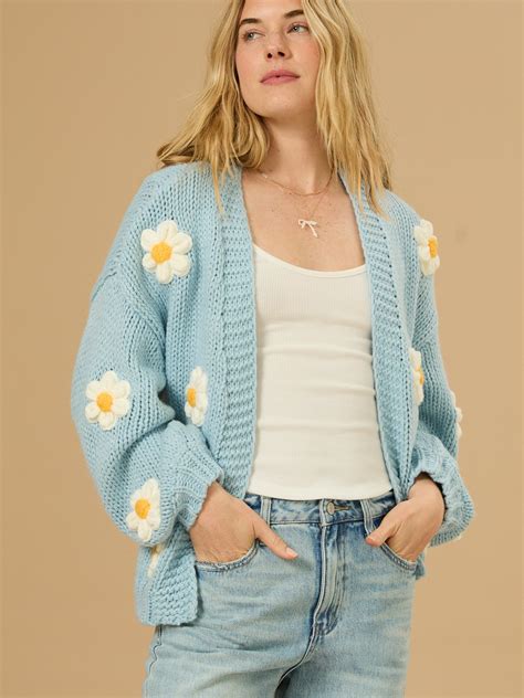 Daisie 3D Floral Cardigan in Zen Blue | Altar'd State