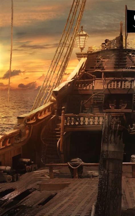 pirate ship deck  sunset