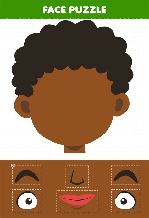 Education game for children face puzzle cut and glue cut parts of cute