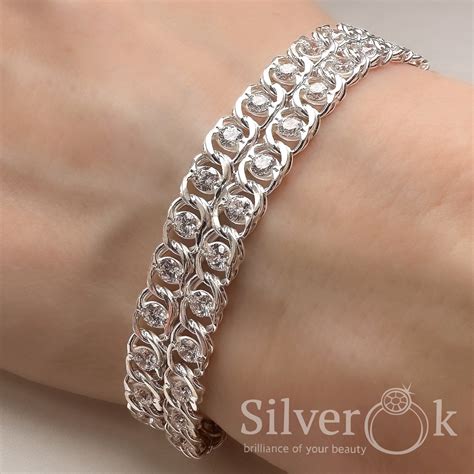 Браслет Подвійний Бісмарк з фіанітами 7003ДВ - SilverOk