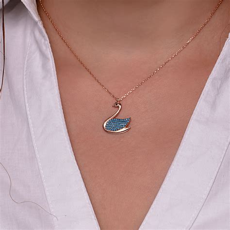 Swan Necklace With Turquoise Stone Swan Charms Lovely Swan - Etsy UK