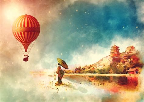 vintage hot air balloon  china  stock photo public domain