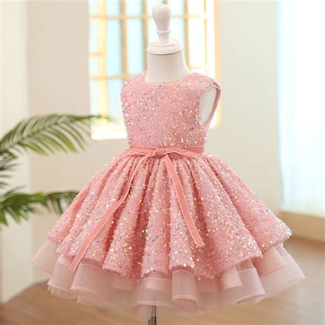 Cute Baby Girl Pink Sequined Dress Toddler Beauty Pageant Princess Dr ...