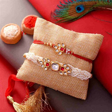 pearl  kundan bhaiya bhabhi rakhi set