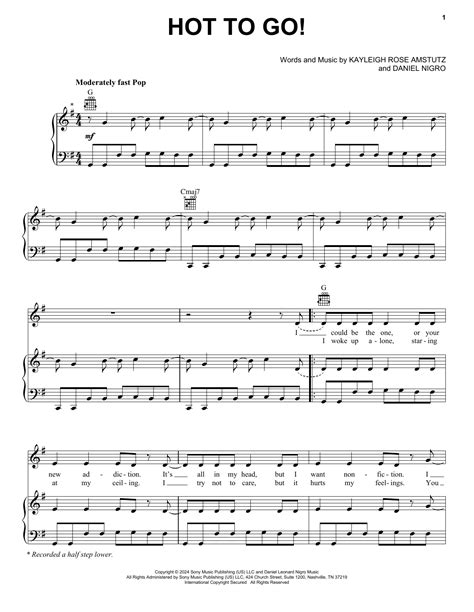 HOT TO GO! by Chappell Roan Sheet Music for Piano, Vocal & Guitar