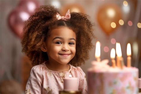 Premium Photo | A girl with a birthday cake and balloons