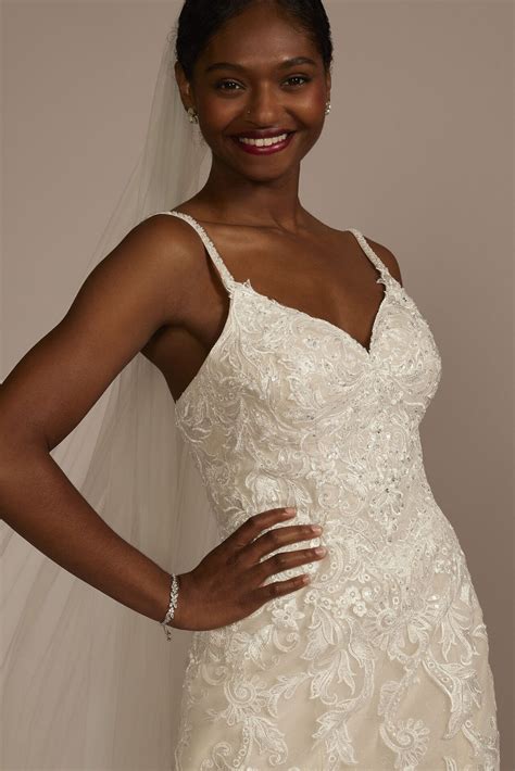 Appliqued Lace-Up Spaghetti Strap Wedding Dress STYLE# CWG957 - Onedaybride