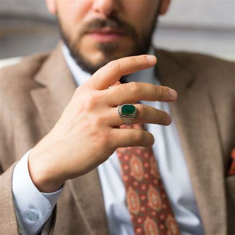 Green Agate Authentic Men Ring, Islamic Ring, Turkish Ottoman Style ...