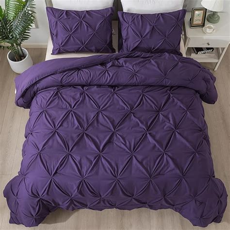 Amazon.com: Andency Purple Comforter Set Queen Size, 3 Pieces Pintuck