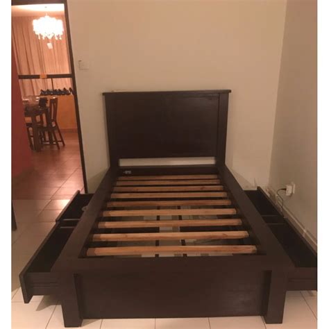 Single Wooden Bed Frame With Drawers