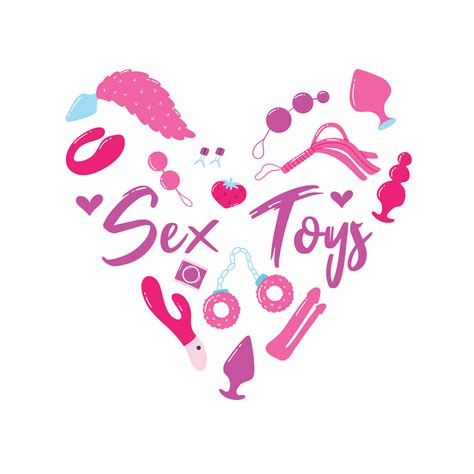 Sex toys. Poster for sex shop. Toys for adults. Heart print for an