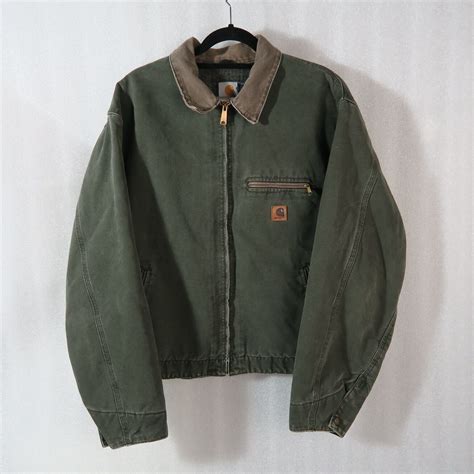Vintage carhartt detroit jacket 90s blanket lined moss green made in