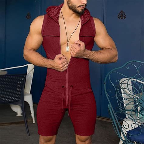Seeotter Men's Workout Tracksuit Jumpsuit Sleeveless One Piece Romper