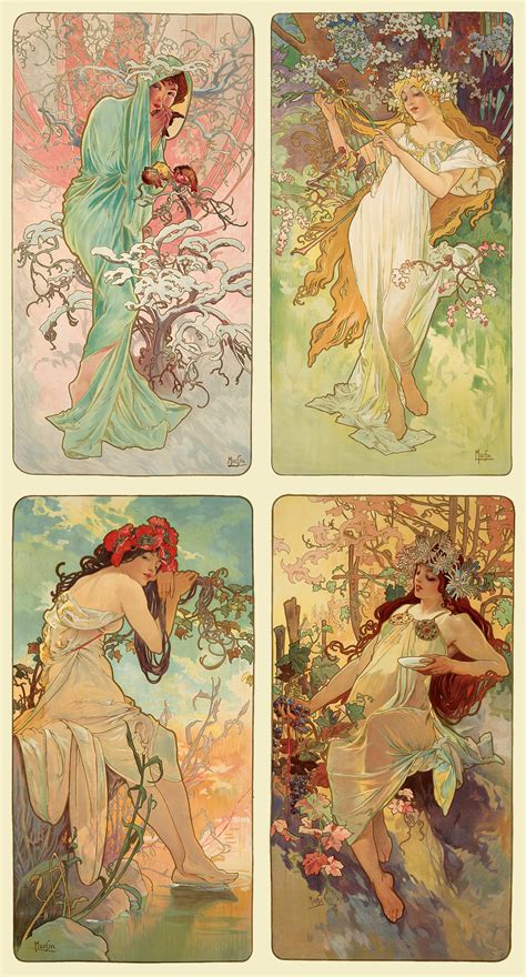 The Seasons By Alfons Mucha 1896 | Puppies and Flowers