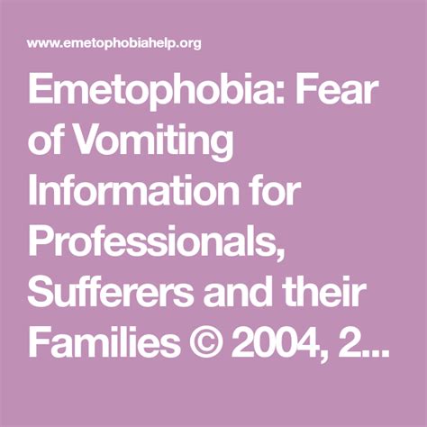 Emetophobia: Fear of Vomiting Information for Professionals, Sufferers ...