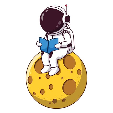 Cute Astronaut Reading a Book Sitting on Moon, Astronaut Icon Concept
