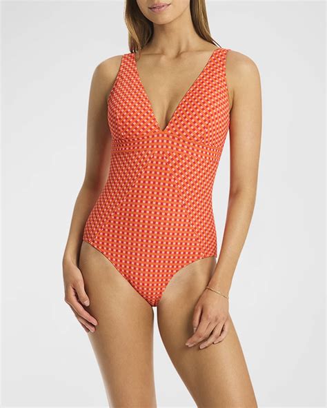 Sea Level Swim Checkmate Panel Line One-Piece Swimsuit | Neiman Marcus