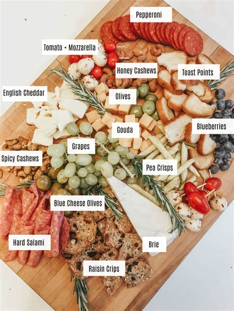 a wooden cutting board topped with lots of different types of cheeses ...