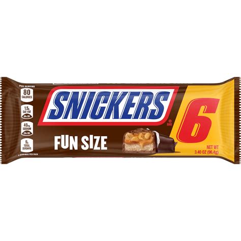 SNICKERS, Milk Chocolate Fun Size Bars, 6 Count - Walmart.com - Walmart.com
