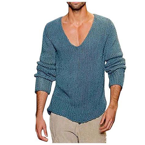 GigrtiJin Mens Deep V Neck Sweater Slim Lightweight Knitted Pullover