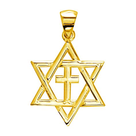 Small Messianic Star of David with Cross Charm in 18k Yellow Gold - Other