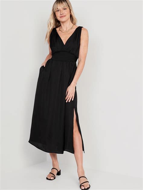 Old Navy - Waist-Defined Tie-Back Satin Maxi Dress for Women black