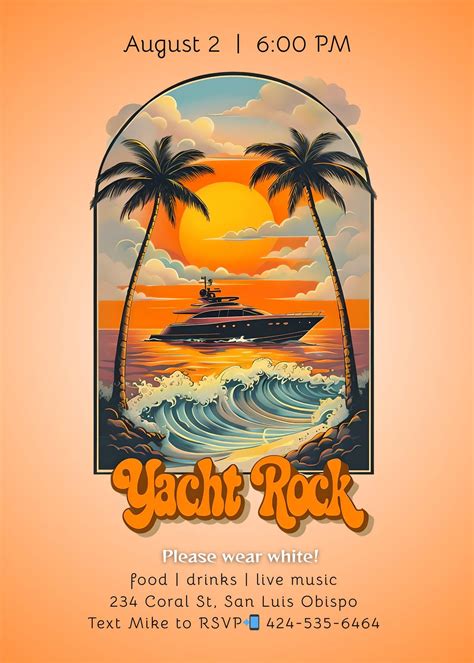 Yacht Rock Party Invitation: Retro Summer Theme, Editable Canva