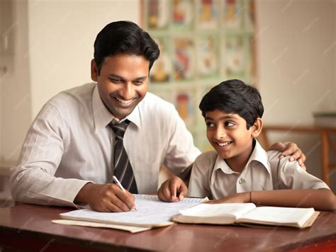 premium ai image young indian teacher smiles  tutoring student