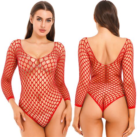 Women Hollow Out Fishnet Mesh Bodystocking Sleepwear Lingerie One-Piece