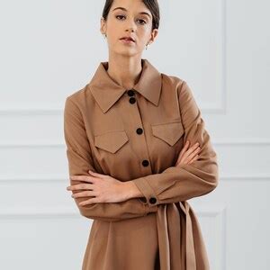 Modern Shirt Dress With Contrast Buttons, Outstanding Collar, Classic ...