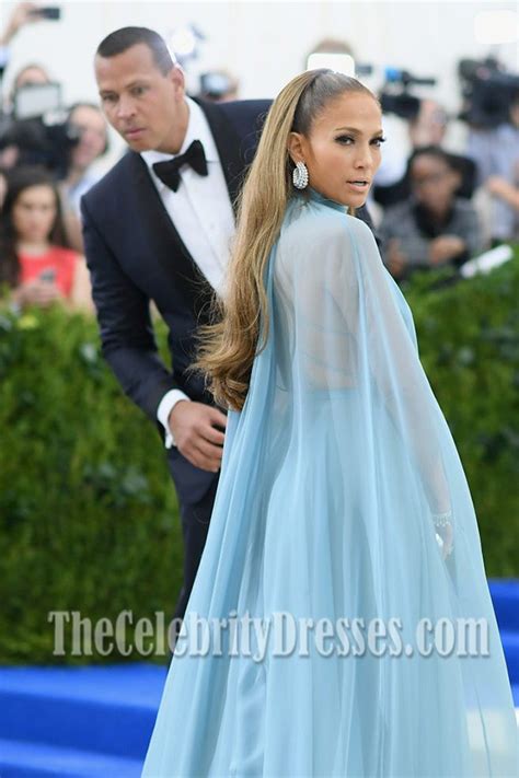 Jennifer Lopez Caped Blue Evening Dress 2017 Met Gala - TheCelebrityDresses