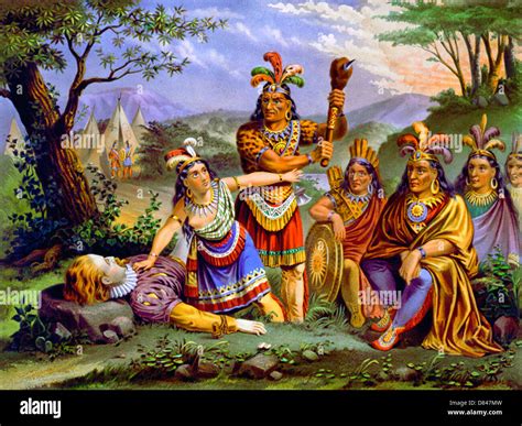 Pocahontas saving the life of Captain John Smith Stock Photo - Alamy