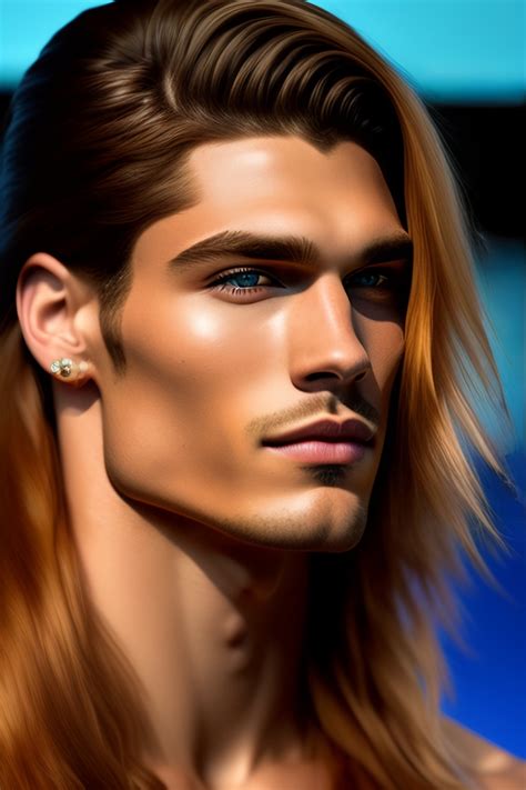 Lexica - Cute men with long hair, blue eyes, caramel skin, tattoed with