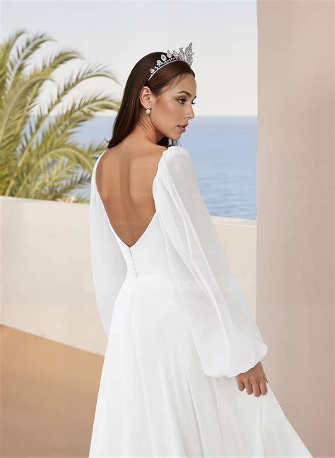 Long Sleeves Simple Wedding Dresses With Square Neckline - Missacc