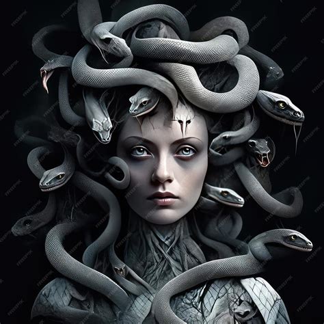 Premium Photo | A woman with snakes on her head is shown with a black